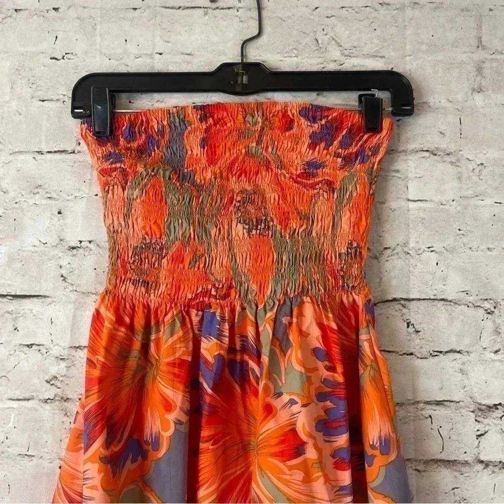 Mikoh Lido Women's Size 1 XS Vivid Floral Dress Midi Shirred Strapless Pockets - Picture 5 of 16